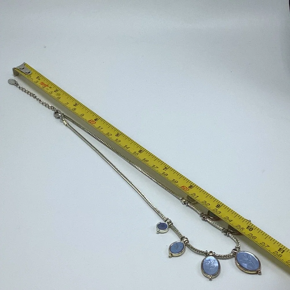 Vintage Carolina Herrera Blue Abalone Necklace 7 Oval Leaf Stem Pendants - Picture 5 of 6